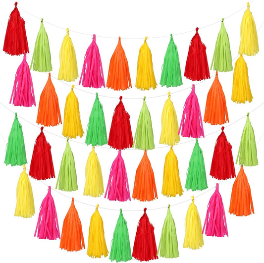 Fullhawl 45 Pcs Colorful Tassel Garland Decorations Tissue Paper Tassel Banner Rainbow Garland Hanging Decorations for Wedding Bachelorette Baby Shower Birthday Group Activities Games Decor Supplies