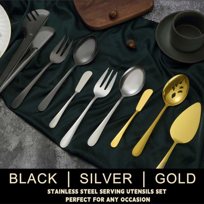 BEWOS Serving Utensils, 20-Piece Large Serving set, Serving Spoons, Slotted Spoons, Serving Tongs & Forks, Cake Server, Butter Knife, Stainless Steel Serving Utensils Set for Parties, Dishwasher Safe