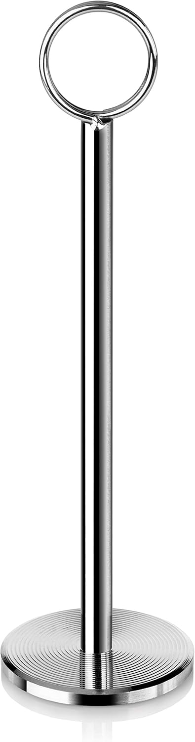 New Star Foodservice Ring-Clip Table Number Holder / Place Card Stand, 8 Inch, Silver, Set of 12