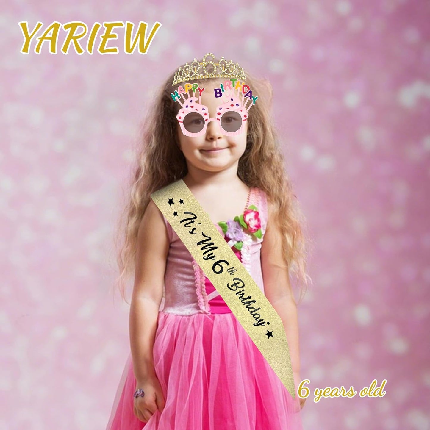 YARIEW 3rd Birthday Decorations, 3rd Glitter Purple Sash and Crown Kit with Happy Birthday Sunglasses, Tiara Princess Crown and Sash Party Outfit Accessory