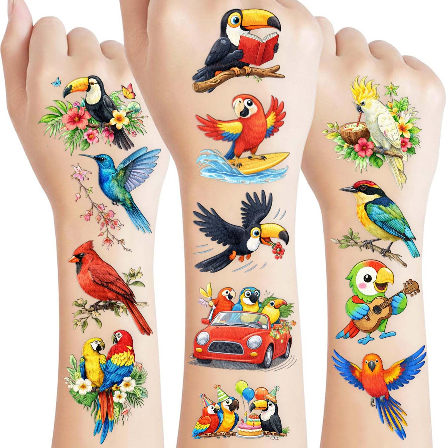 96PCS Tropical Flower Hawaiian Temporary Tattoos Pre-Cut - Hibiscus Plumeria Stickers Beach Summer Hawaiian Birthday Party Decorations, Supplies & Favors - School Gifts Rewards Prizes for Girls Women