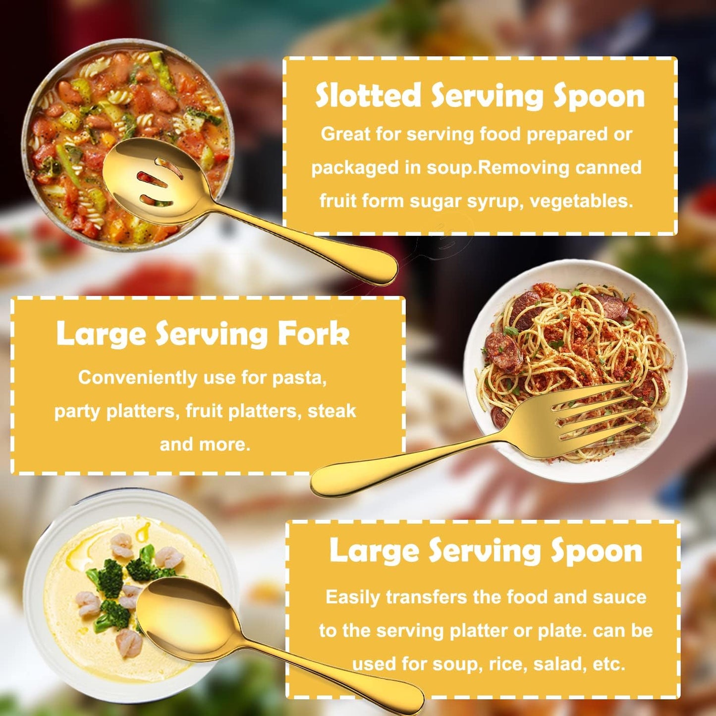 11 PCS Serving Utensils, Large Stainless Steel Spoons Forks Tongs, Pie Server, Great for Hostess Buffet Catering Banquet Party, Silver