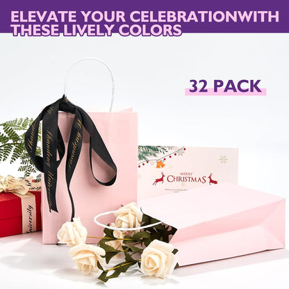 32 Pack Paper Gift Bags with Handles, 5.8"×3.2"×8.25" Party Favor Bags, Gift Bags, Small Gift Bags with Handles, Party Bags, Small Goodie Bags Bulk for Birthday, Crafts, Wedding, Party Supplies (8 Colors)