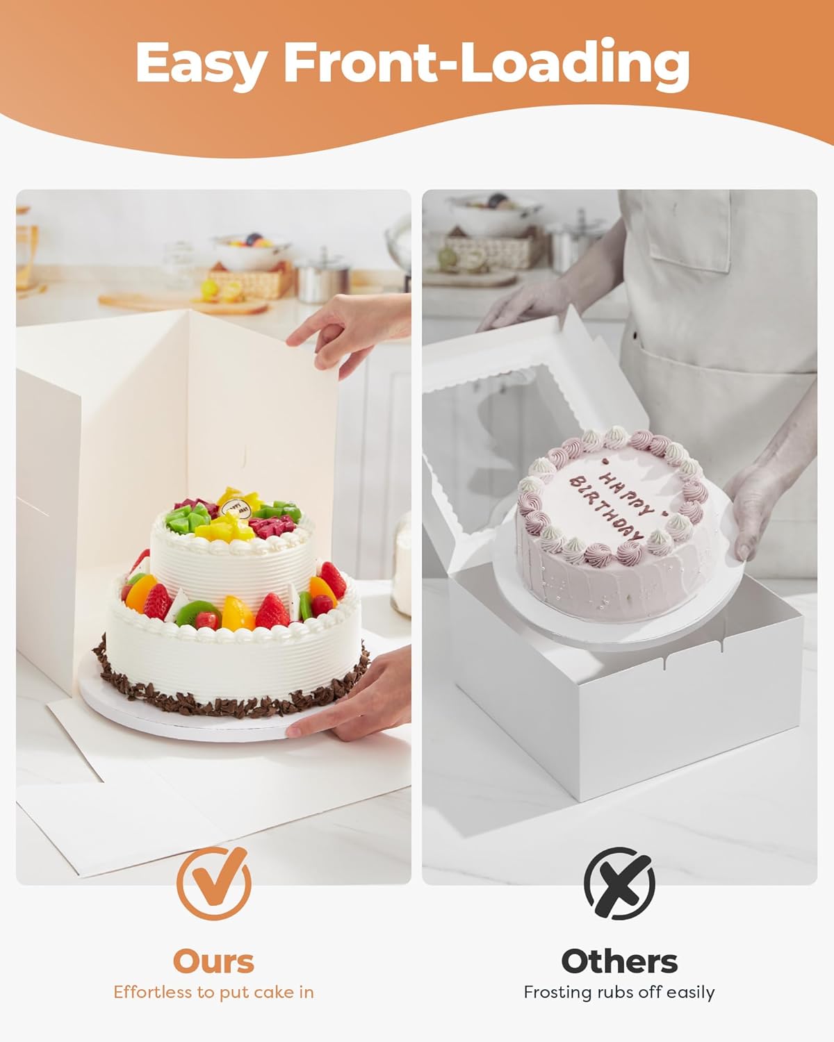 Kootek Cake Box with Board Drum, 10x10x10 Inches Tall Bakery Box with Window, Disposable Cake Container with Lid for Multi-Layer Cake, Decorating, Wedding, Birthday, Party