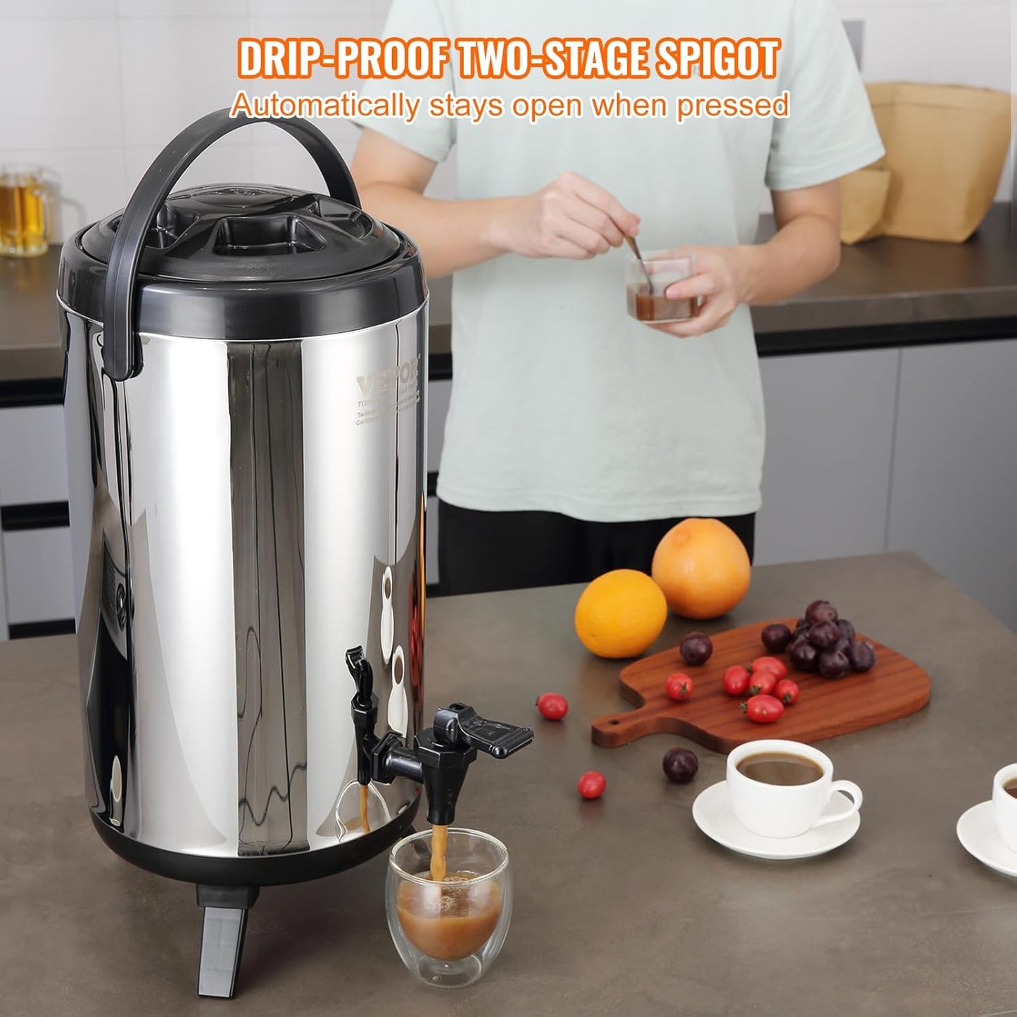 VEVOR Commercial Beverage Dispenser, 2 Tanks 18 L / 19 QT Per Tank Juice Dispenser, 370W Stainless Steel Ice Tea Drink Machine with 45°F-54°F Cooling Temperature, for Cold Drink Restaurant Bar Party