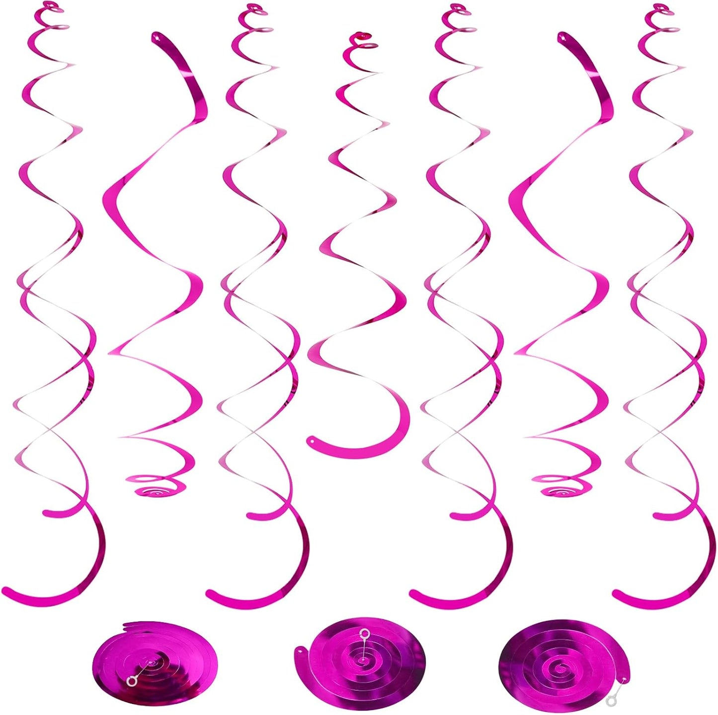 24 PCS Pink Hanging Swirl, Sparkle Ceiling Hanging Decorations, Plastic Streamer Party Decorations with Double-Swirls and Single-Swirls for Birthday Decorations, Easter, Graduation, Baby Shower