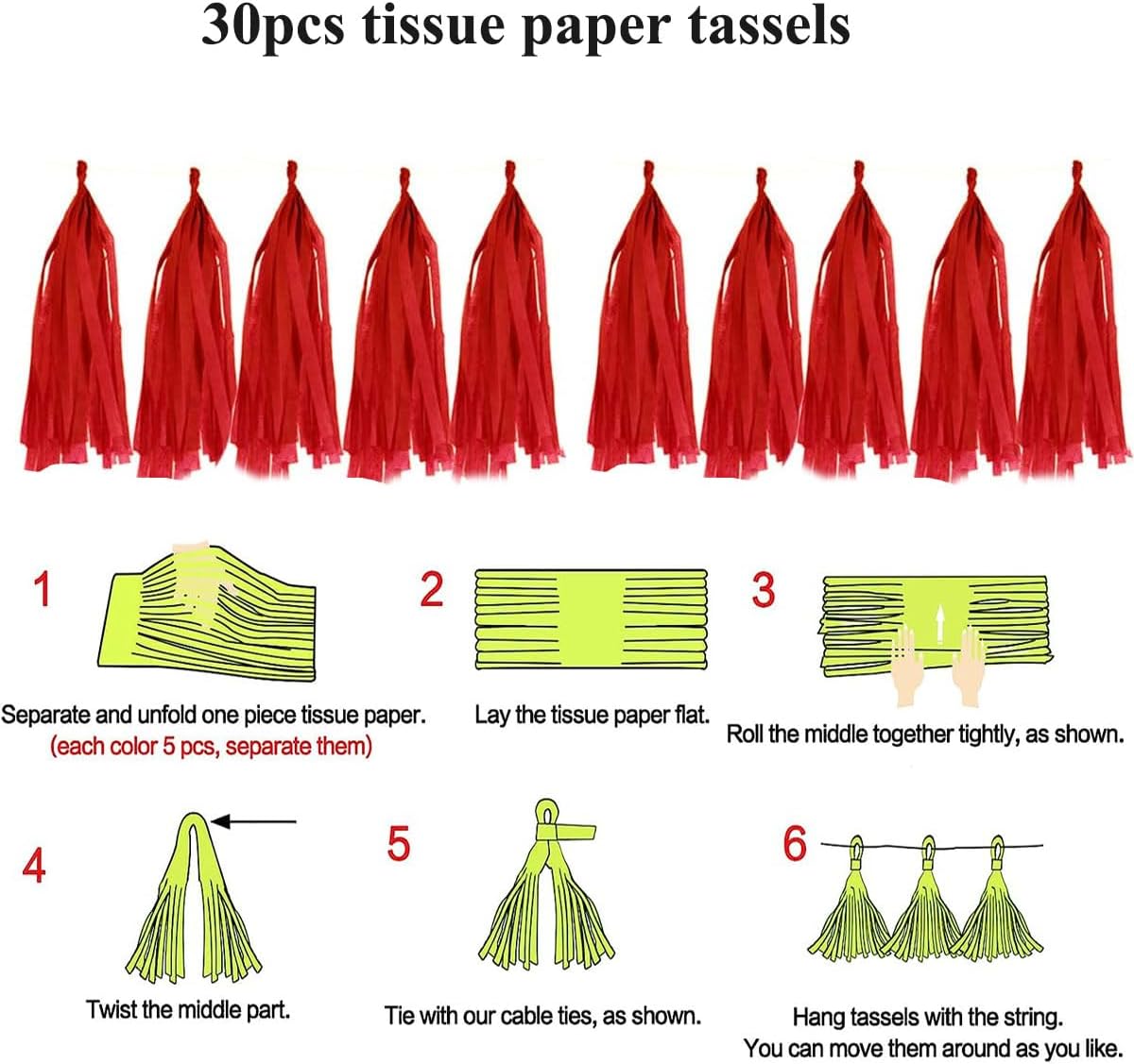 30pcs Paper Tassels Garland Banner Tissue Paper Tassel DIY Hanging Paper Decorations Party Tassel Garland Decor Baby Shower Nursery Wedding Festival Baby Shower Decoration(30, White)