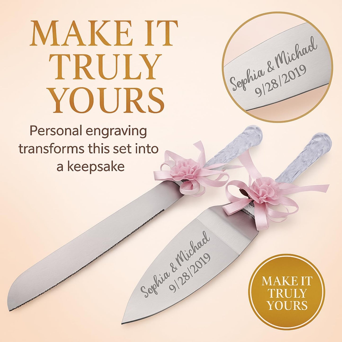 GIFTS INFINITY Personalized Wedding Cake Knife and Server Set with Engraving – Cake Cutting Utensil Set, Keepsake Gift for Wedding, Anniversary, Reception, Birthday & Other Occasions (CH-101WB)