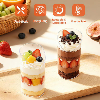 Eupako 3 oz Plastic Dessert Shooter Cups with Spoons - 100 Pack Mini Clear Slanted Appetizer Cup, Small Dessert Cup for Jello Shots, Parfait, Puddings, Mousse