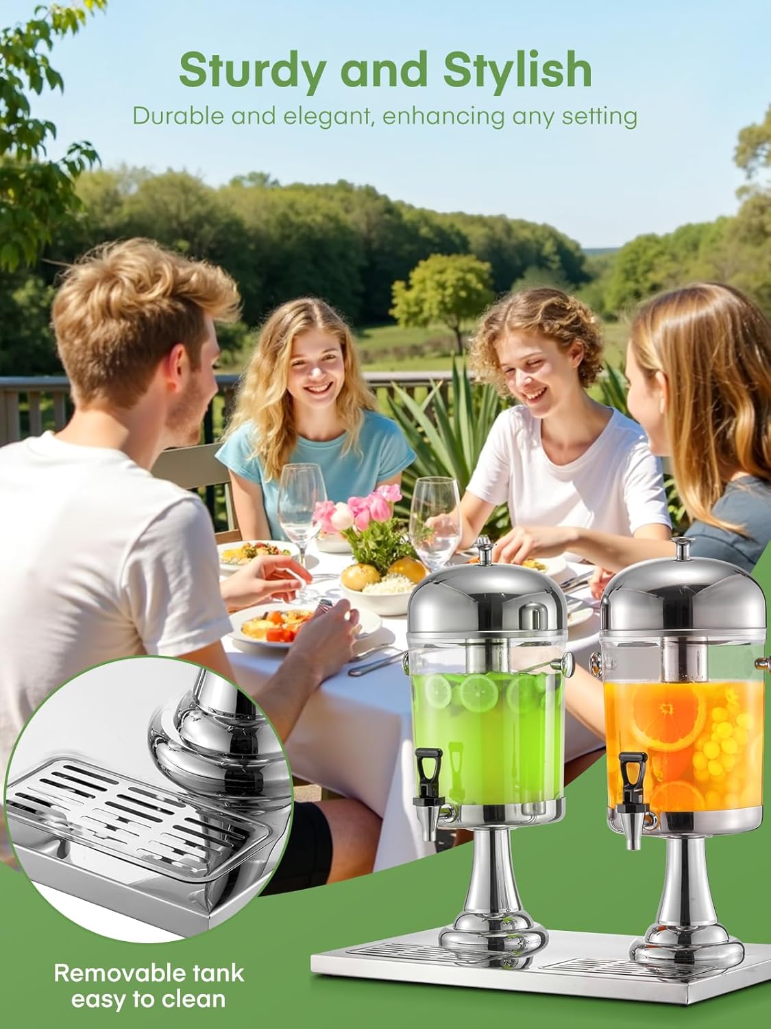 Drink Dispensers for Parties, 4.4 Gallon Beverage Dispenser with Stand & Ice Core, Stainless Steel Beverage Dispenser, Commercial Hot Cold Juice Dispenser with Drip Tray for Bar Buffet Home