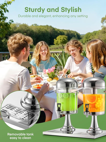 Drink Dispensers for Parties, 4.4 Gallon Beverage Dispenser with Stand & Ice Core, Stainless Steel Beverage Dispenser, Commercial Hot Cold Juice Dispenser with Drip Tray for Bar Buffet Home