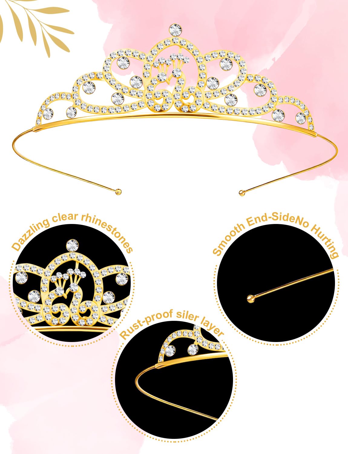 10 Pcs Crystal Crowns Headbands, Gold Princess Headband Rhinestone Crown Queen Headband with Comb for Women Princess Hair Accessories for Birthday Party, Wedding(Random)