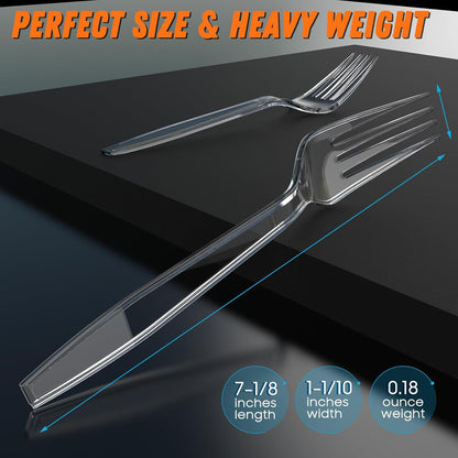 360 Count Plastic Silver Ware Heavy Duty, 120 Forks, 120 Spoons, 120 Knives, Heat Resistant & BPA Free Disposable SilverWare, Disposable Cutlery set, Premium Clear Utencils for Party Supply