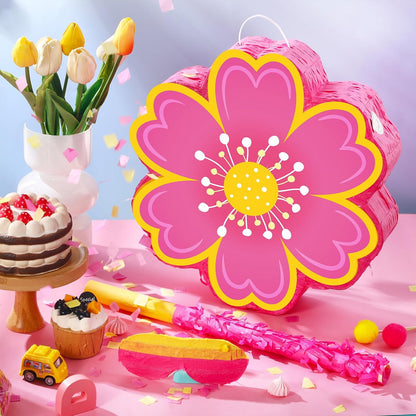 Aoriher Daisy Flower Piñata Set with Blindfold and Bat Pink Flower Piñata Daisy Hippie Boho Game for Birthday Baby Shower Gender Reveal Wedding Floral Mother's Day Princess Party Supplies Decorations