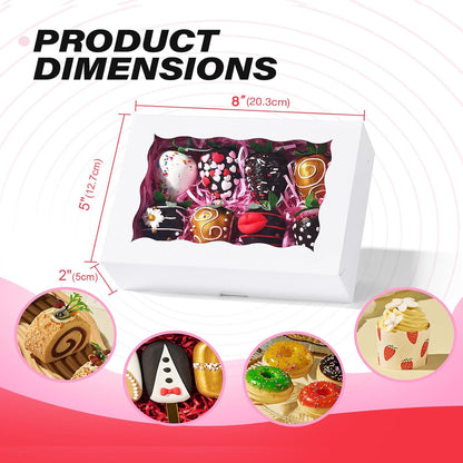 50 PCS 8x5x2 Inch Bakery Boxes with Window for Chocolate Covered Strawberries, Cookies, Cakesickle, Browines, Donut &More