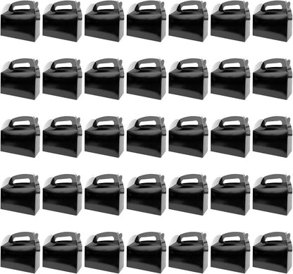HKLMRO 35 PCS Party Treat Boxes Black Candy Cookies GiftBox DIY Portable Favor Bags Snack Goodie Cardboard Gable Perfect for Kids Birthday Halloween Wedding Baby Shower Easter Supplies Decoration