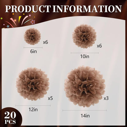 20 PCS Orange Tissue Paper Pom Poms, Tissue Pom Poms Flowers, Sizes of 6", 10", 12", 14" Hanging Paper Flower Ball for Wedding, Birthday, Halloween, Christmas, Baby Shower Party Decor