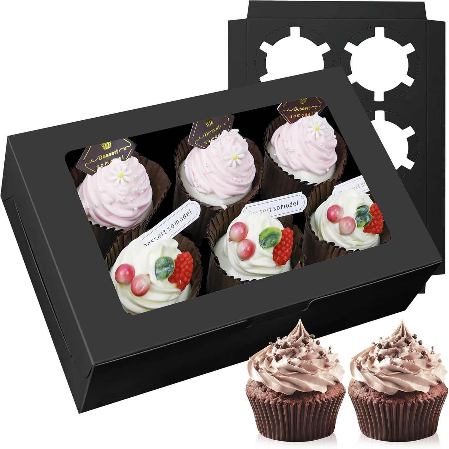 30-Set Cupcake Boxes Bulk with Clear Display Window Hold 6 Standard Cupcakes, Disposable Food Grade White Cupcake Carrier Cupcake Container, Perfect for Cupcakes Muffins Cookies Pastries