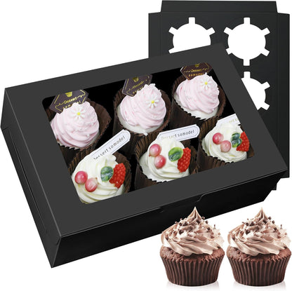 30-Set Cupcake Boxes Bulk with Clear Display Window Hold 6 Standard Cupcakes, Disposable Food Grade White Cupcake Carrier Cupcake Container, Perfect for Cupcakes Muffins Cookies Pastries