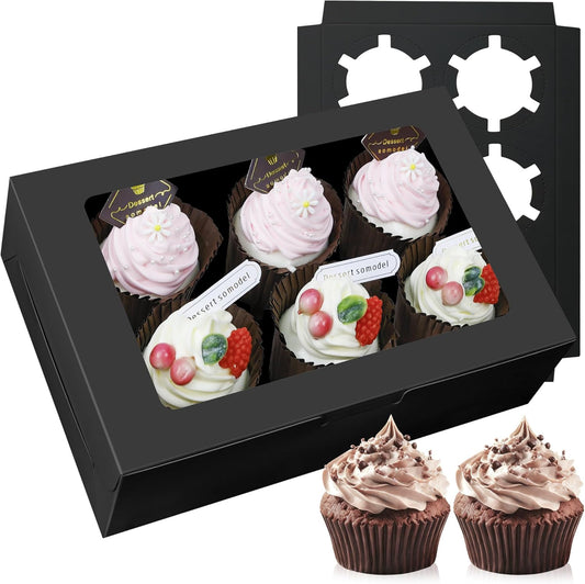 30-Set Cupcake Boxes Bulk with Clear Display Window Hold 6 Standard Cupcakes, Disposable Food Grade White Cupcake Carrier Cupcake Container, Perfect for Cupcakes Muffins Cookies Pastries