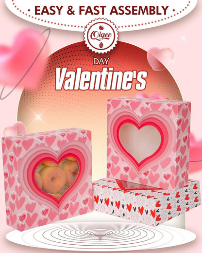 qiqee 8x8x2.5 Inch White Pastry Box With Window Donut Pie Boxes 12pcs Bakery Box (Auto-pop Up)