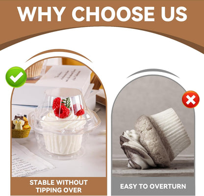 NPLUX 60 Pack Individual Cupcake Containers Plastic Cupcake Boxes Cupcake Holders Stackable Deep Dome Cupcake Carrier