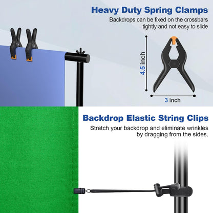 12 x 10ft Photo Video Studio Heavy Duty Backdrop Stand, Adjustable Photography Background Support Systemt Kit with Shock-Proof Spring, Carrying Bag, 6 Clamps