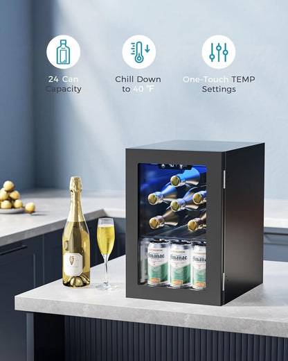 EUHOMY 4.5 Cu.ft Beverage Refrigerator and Cooler, 145 Can Mini fridge with Glass Door for Soda Beer Wine, Small Drink Dispenser with Digital Adjustable Thermostat for Home Office Bar