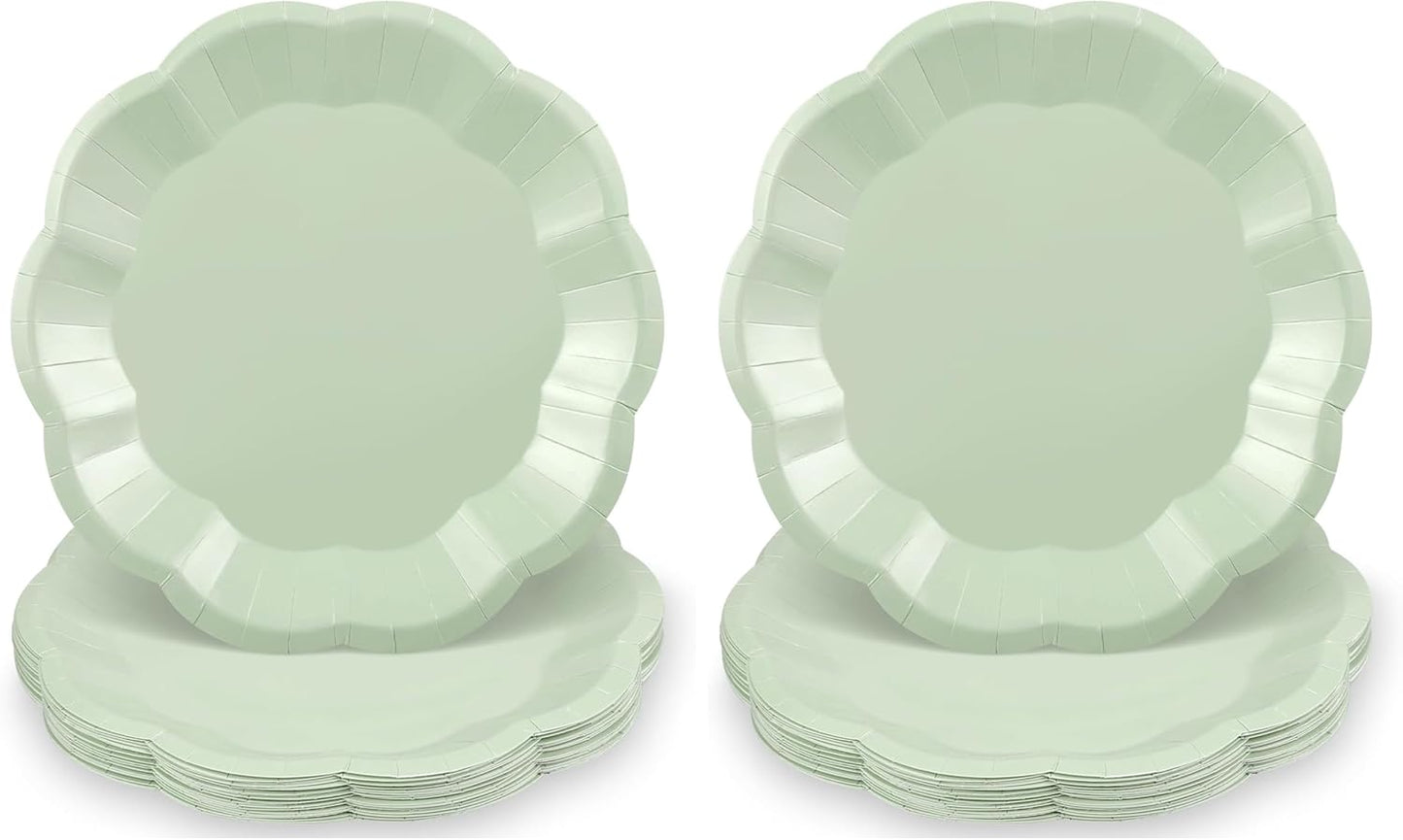 NatNarr 30 Pcs Sage Green Paper Plates, 7 Inch Scalloped Paper Plates Small Dessert Cake Plate Cute Party Plate Disposable Sage Greens Party Supplies for Wedding, Baby Bridal Shower, Birthday
