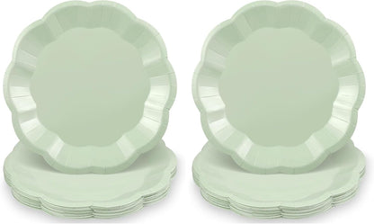 NatNarr 30 Pcs Sage Green Paper Plates, 7 Inch Scalloped Paper Plates Small Dessert Cake Plate Cute Party Plate Disposable Sage Greens Party Supplies for Wedding, Baby Bridal Shower, Birthday
