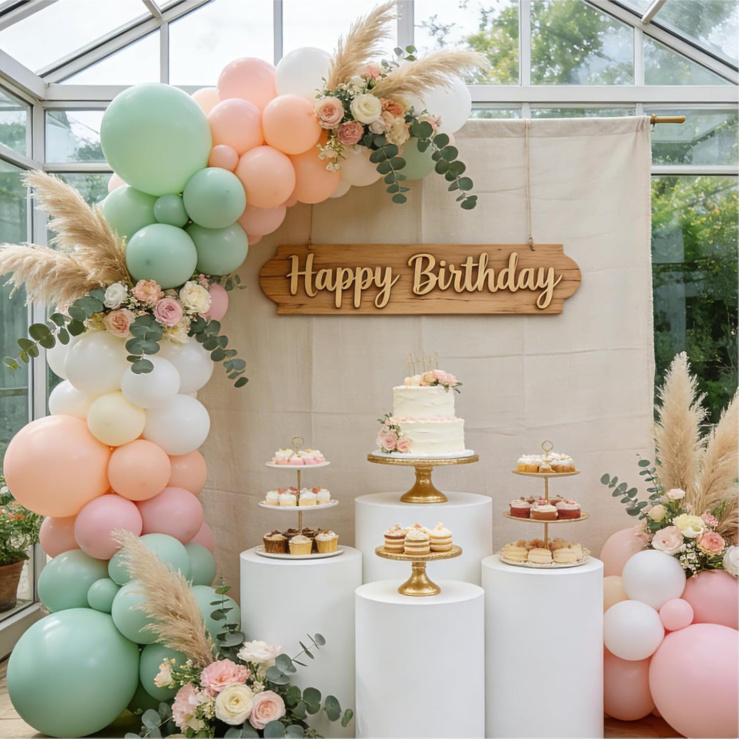 Pink Gold White Balloon Arch Kit - 144 PCs Pastel Light Pink and Beige Sand White Gold Chrome Balloons for Mothers Day Girls Women Birthday Bridal Shower Engagement Wedding Party Decorations