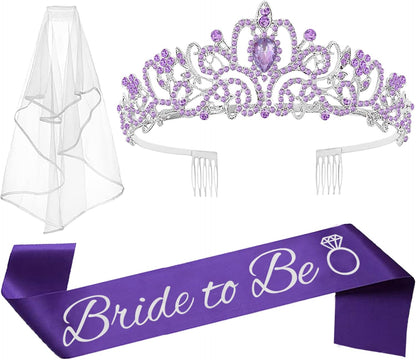 JETKONG 3 Pcs Bachelorette Party Decorations Bridal Shower Crown, Bride to Be Sash&Veil for Women Bachelorette Party Gifts, Bachelorette Party Supplies, Gifts, Favors (Rose Gold)