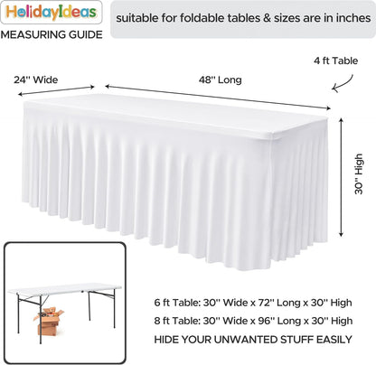 HolidayIdeas 2 Pack Spandex Table Skirt for 6 Ft Rectangle Tables, Black Fitted Stretch Tablecloth 30 x 72 Inch, Wrinkle Resistant Ruffle Design for Wedding Banquets, Trade Shows, Parties