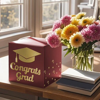 Graduation Card Box Holder, Congrats Grad Foldable Cardboard Decorations Box for Graduation Party Decoration and Grad Parties (Black)