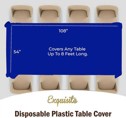 12-Pack Premium Plastic Tablecloth 54in. x 108in. Rectangle Table Cover - Dark Blue - Colors A