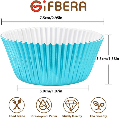 Gifbera White Metallic Foil Cupcake Liners Standard Size Baking Cups, 200-Count