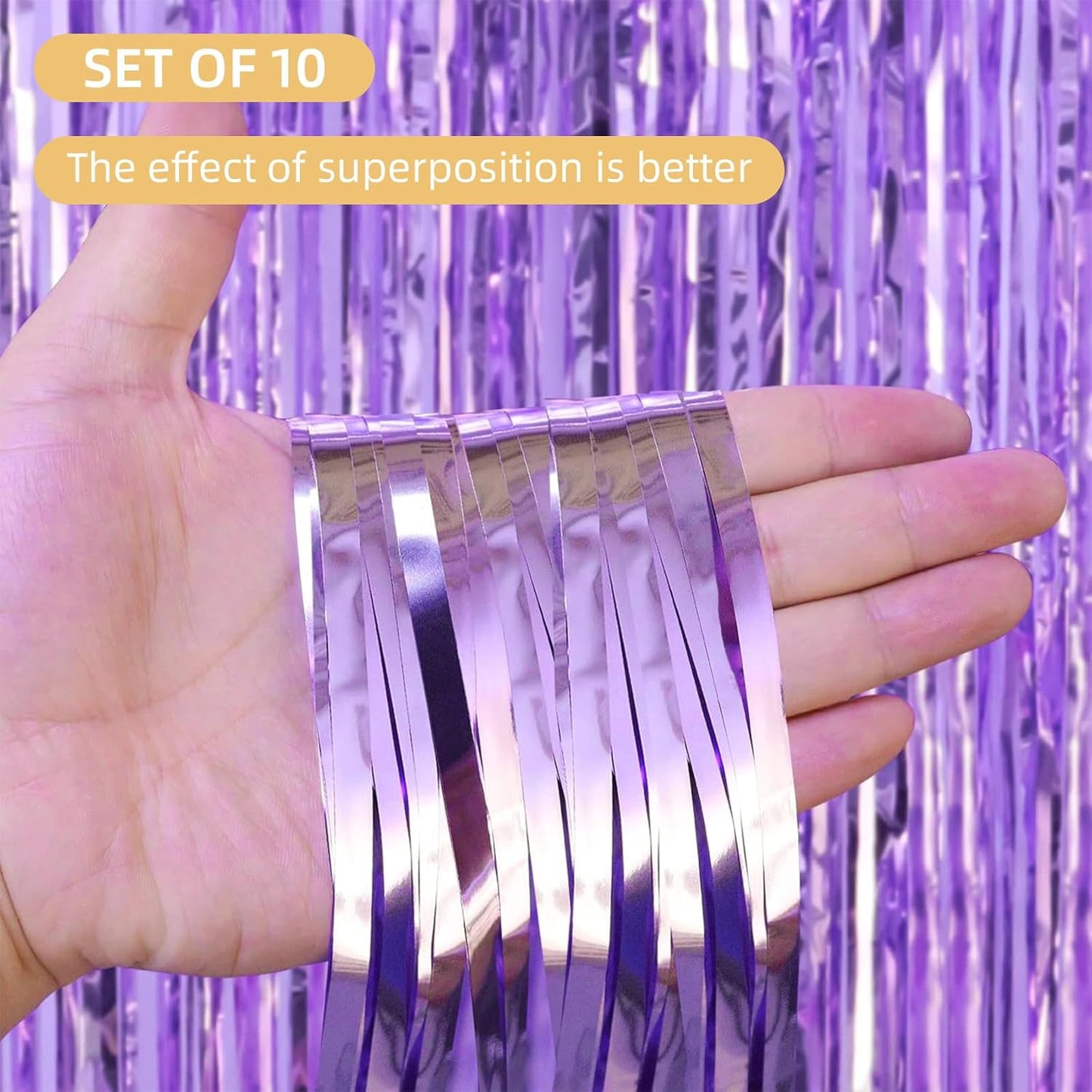 10 Pack Silver Backdrop Curtain 3.2ft x 8.2ft Metallic Tinsel Foil Fringe Curtains Photo Booth Background for Birthday Party Decoration Baby Shower Engagement Wedding Christmas Decoration (Silver)