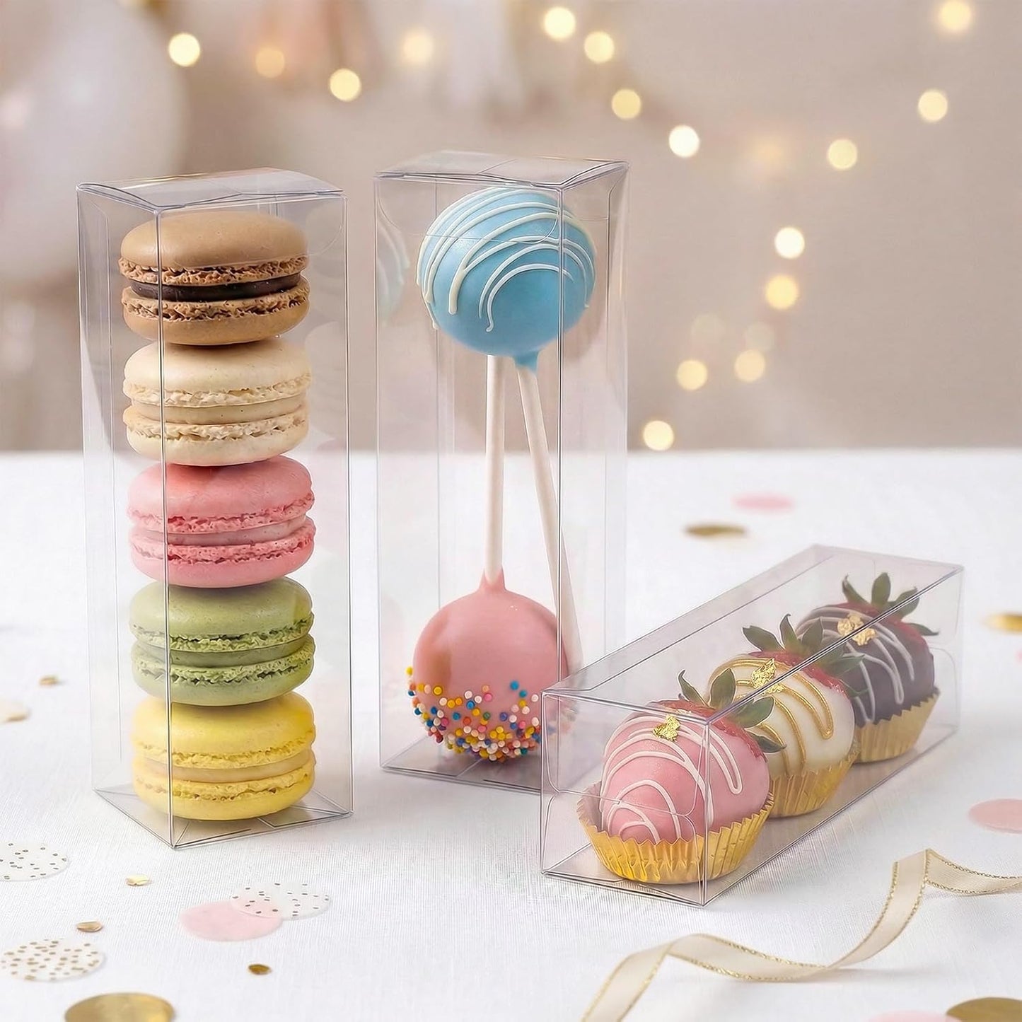 VGOODALL 100 Pcs Clear Favor Boxes, 2x2x2 Inch Small Transparent Cube Gift Boxes for Candy, Macarons, Jewelry, Wedding, Birthday, Baby Shower Party Favors