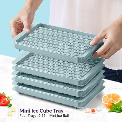56pcs Ice Cube Tray with Lid and Bin – Stackable 4 Trays Plastic Silicone Freezer Mold, Large Ice Bucket with Scoop, Tong & 2 SS Straws – Easy Release Ice Maker for Cocktail, Coffee, RV, Whiskey
