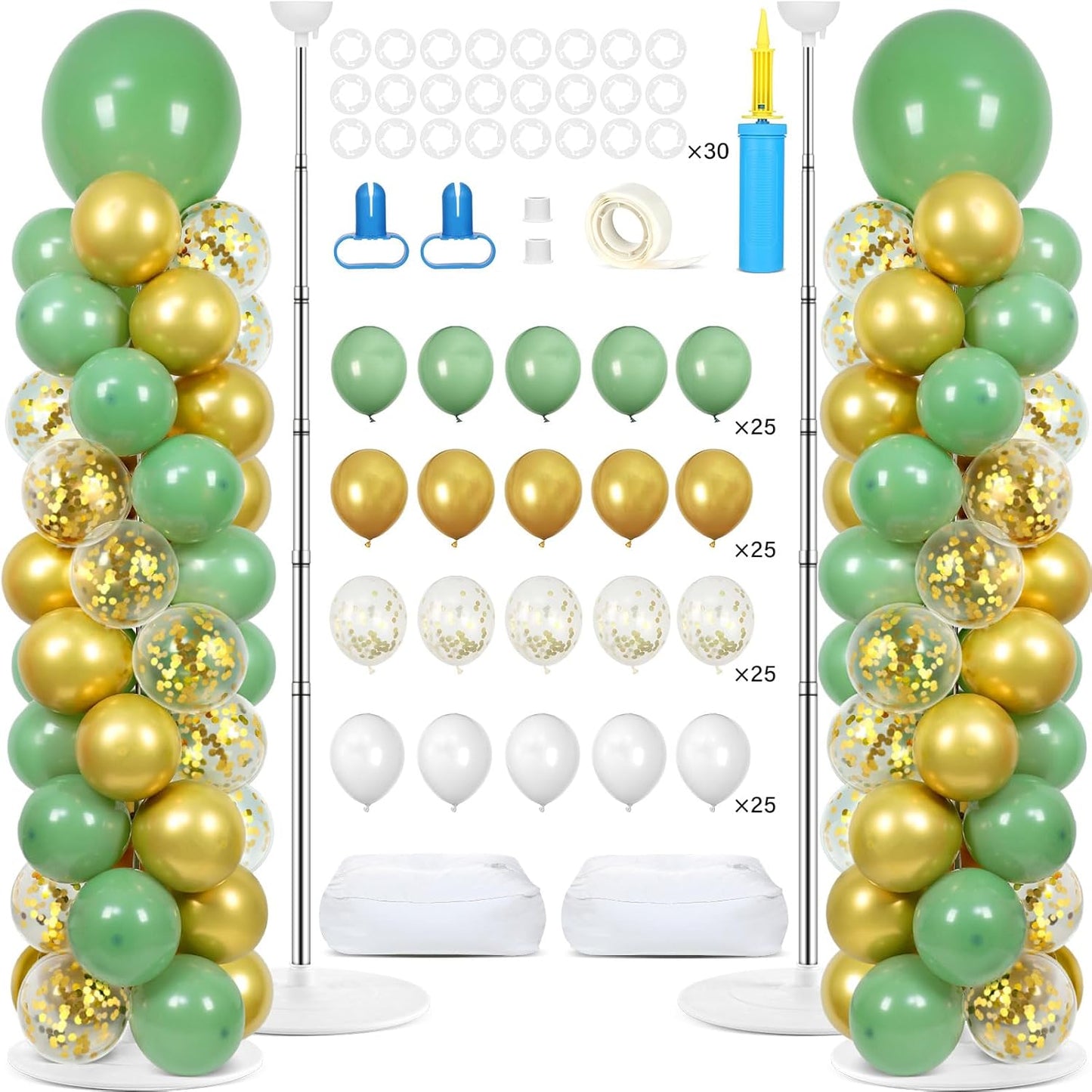 2 Set Black and Gold Balloons Column Stand Kit with 100 Balloons Adjustable Balloon Stand with Bases for Floor Black Gold Confetti Balloon Column Kit for Bridal Shower Valentine Birthday Party Decor