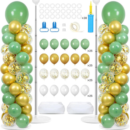 2 Set Black and Gold Balloons Column Stand Kit with 100 Balloons Adjustable Balloon Stand with Bases for Floor Black Gold Confetti Balloon Column Kit for Bridal Shower Valentine Birthday Party Decor