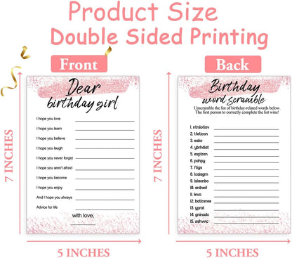 Birthday Party Cards for Girl, Birthday Games Card, Would She Rather Game Cards Set, Birthday Supplies Activity Decorations for Adult Girl, Set of 30 Game Cads