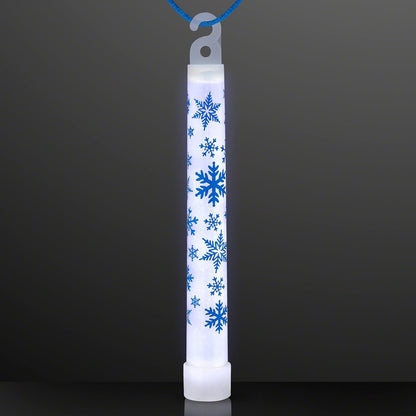 White Christmas Glow Sticks with Blue Frozen Snowflakes Print (Pack of 25)