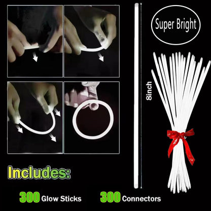 300 PCS Glow Sticks Bulk Glow Bracelet and Necklaces with 150PCS Connectors 8" Glowsticks Light Up Neon Party Favors for July 4th Halloween Wedding Birthday Hawii Carnival(RedBlueWhite)