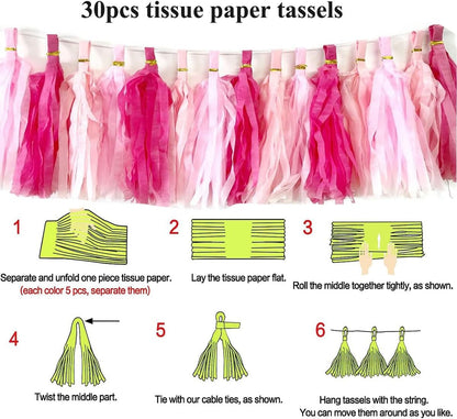 30pcs Paper Tassels Garland Banner Tissue Paper Tassel DIY Hanging Paper Decorations Party Tassel Garland Decor Baby Shower Nursery Wedding Festival Baby Shower Decoration(30, White)