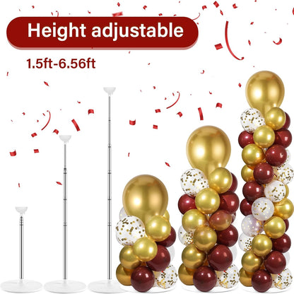 2 Set Black and Gold Balloons Column Stand Kit with 100 Balloons Adjustable Balloon Stand with Bases for Floor Black Gold Confetti Balloon Column Kit for Bridal Shower Valentine Birthday Party Decor
