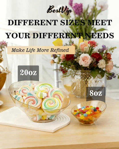 BESTVIP 54oz Clear Plastic Serving Bowls for Party - 12 Pack Angled Disposable Serving Bowls, Party for Chips, Snacks, Fruit, Salad - Bowls for Parties, Daily Use, Catering, Christmas