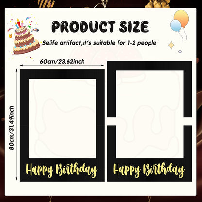 Beeveer 32 x 24 Inch Extra Large Happy Birthday Photo Booth Selfie Frame Props Picture DIY Cutouts Photo Backdrop Cardboard Props for Party Supplies Favors(Vertical,Shiny Gold)