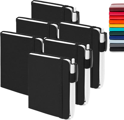 feela 6 Pack Pocket Small Notebooks Bulk, Mini Cute Memo Notepads Hardcover College Ruled Lined Journals with Pen Holder for Women Girls Office School, with 6 Black Pens, 3.5”x 5.5”, A6, Rose Pink