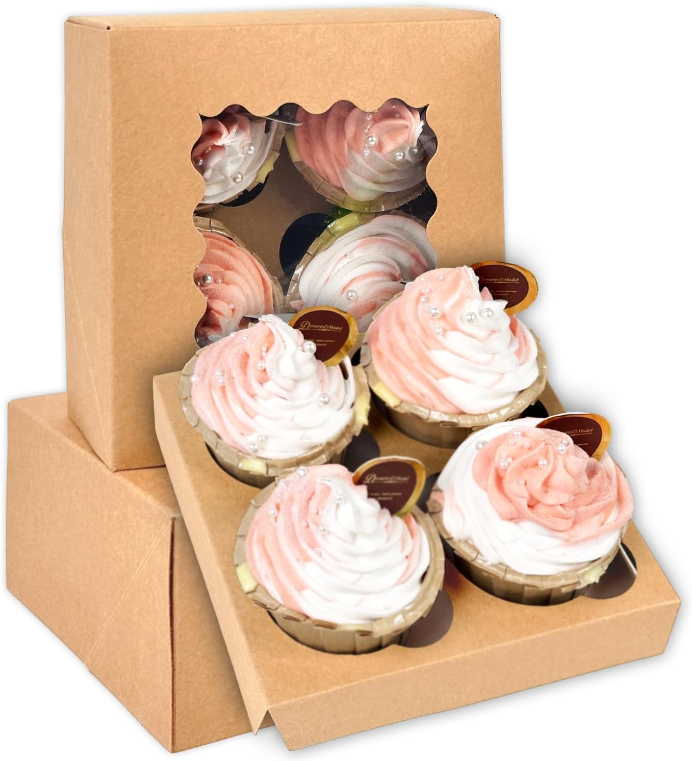 Bakepacker Auto-pop up 6 Cupcake Boxes with Window 20 Count Pink Box 9.4 x 6.1 x 3 inch Cupcake Carrier